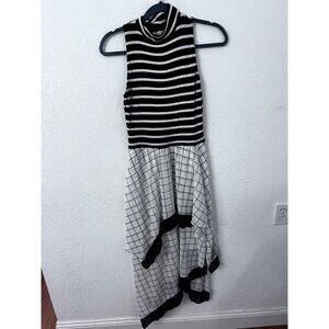 Bailey 44 Black & White Striped & Grid Pattern Sleeveless High-Low Dress women s